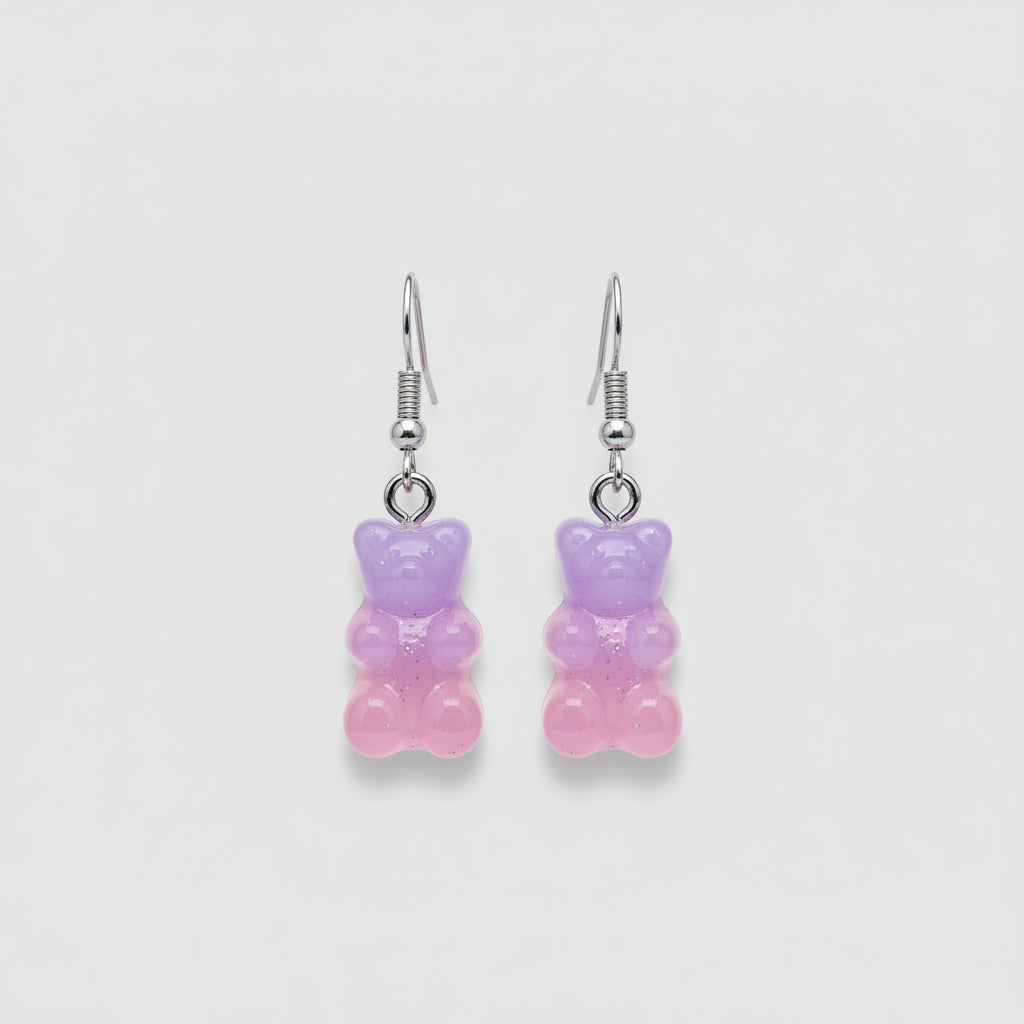 Oorbel gummibeer paars-roze