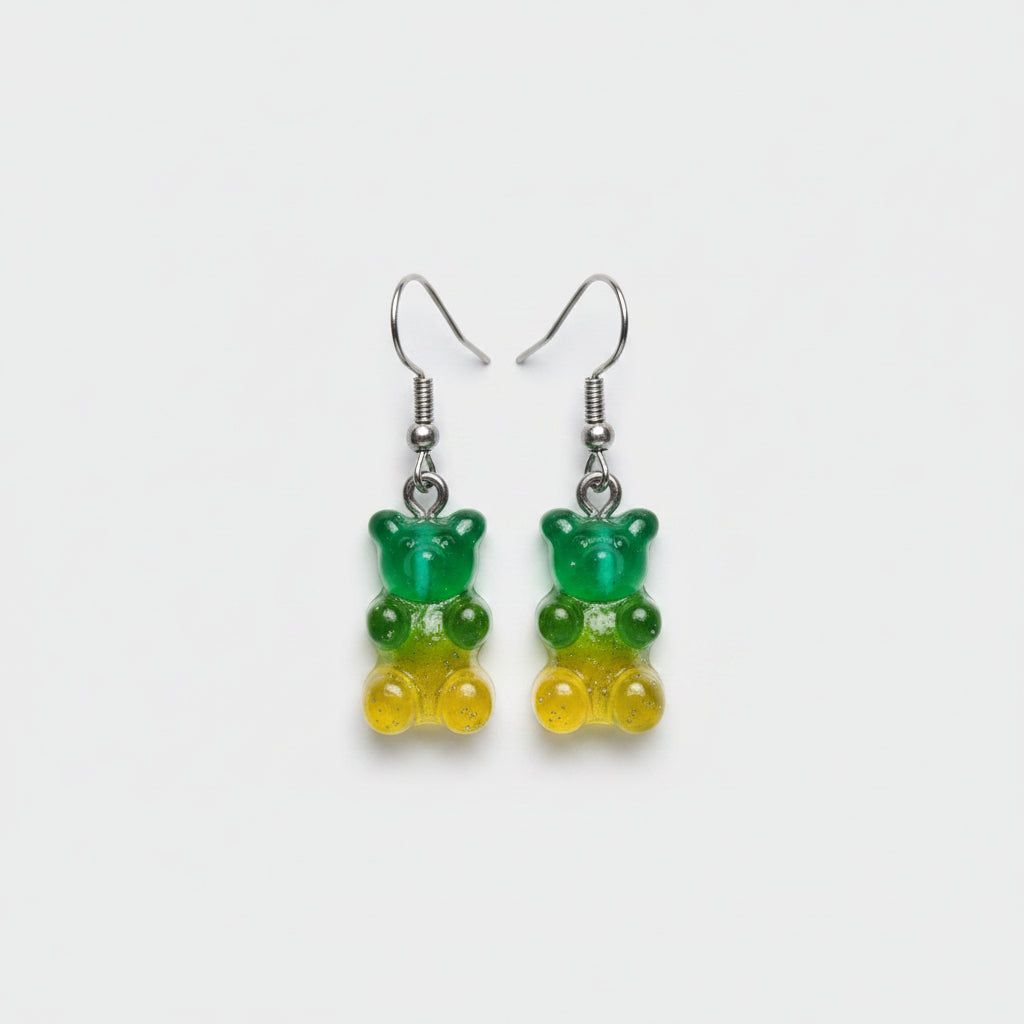 Oorbel hanger gummibeertje groen-geel transparant