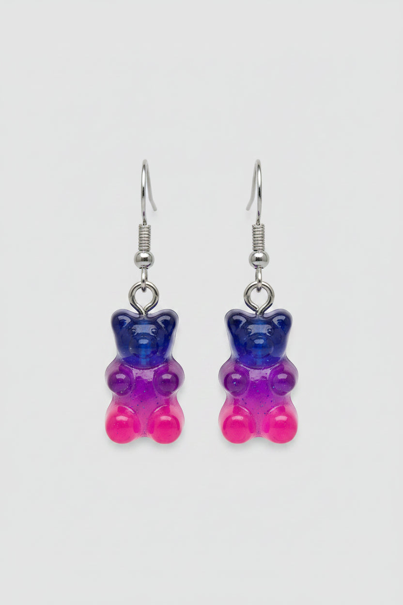 Oorbel gummibeer donkerblauw-roze transparant