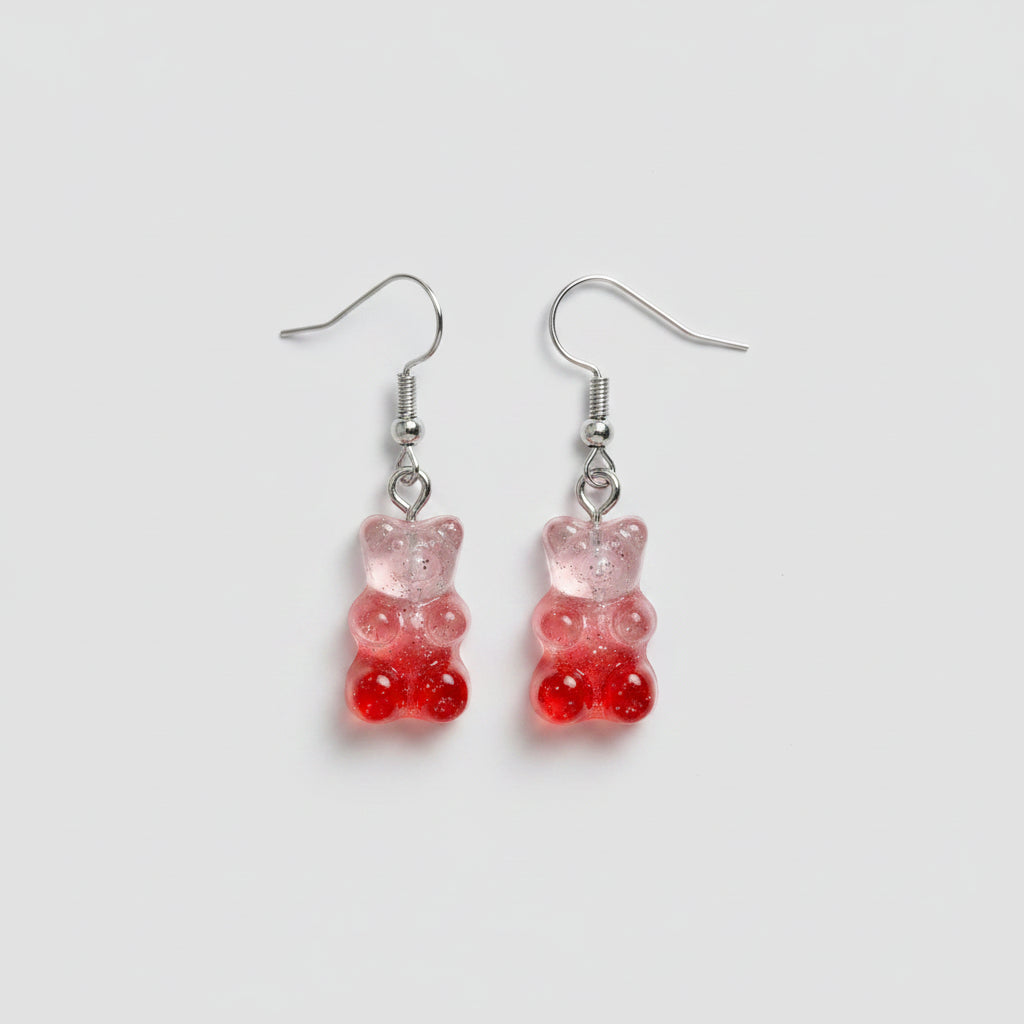 Oorbel hanger gummibeertje roze-oranje transparant