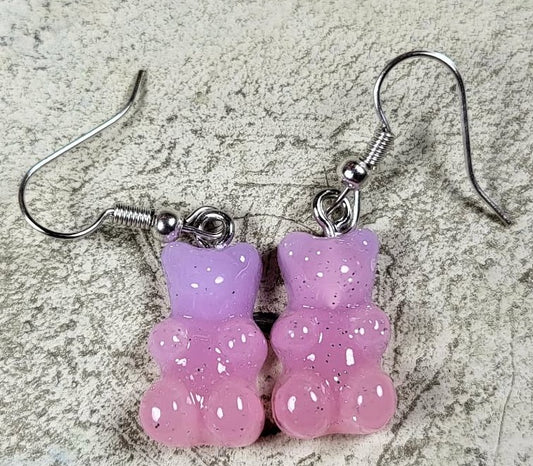 Oorbel gummibeer paars-roze