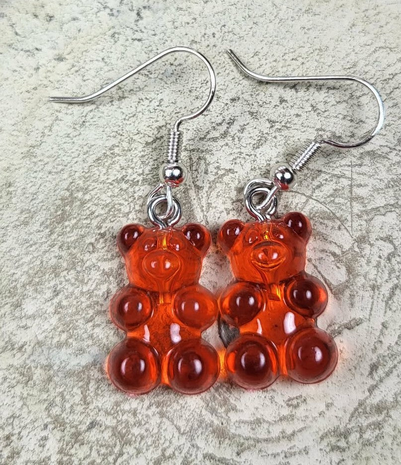 Oorbel beertje transparant oranje