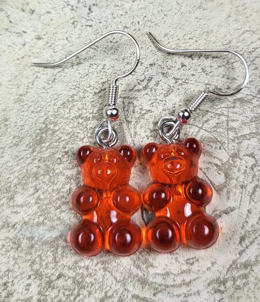 Oorbel beertje transparant oranje