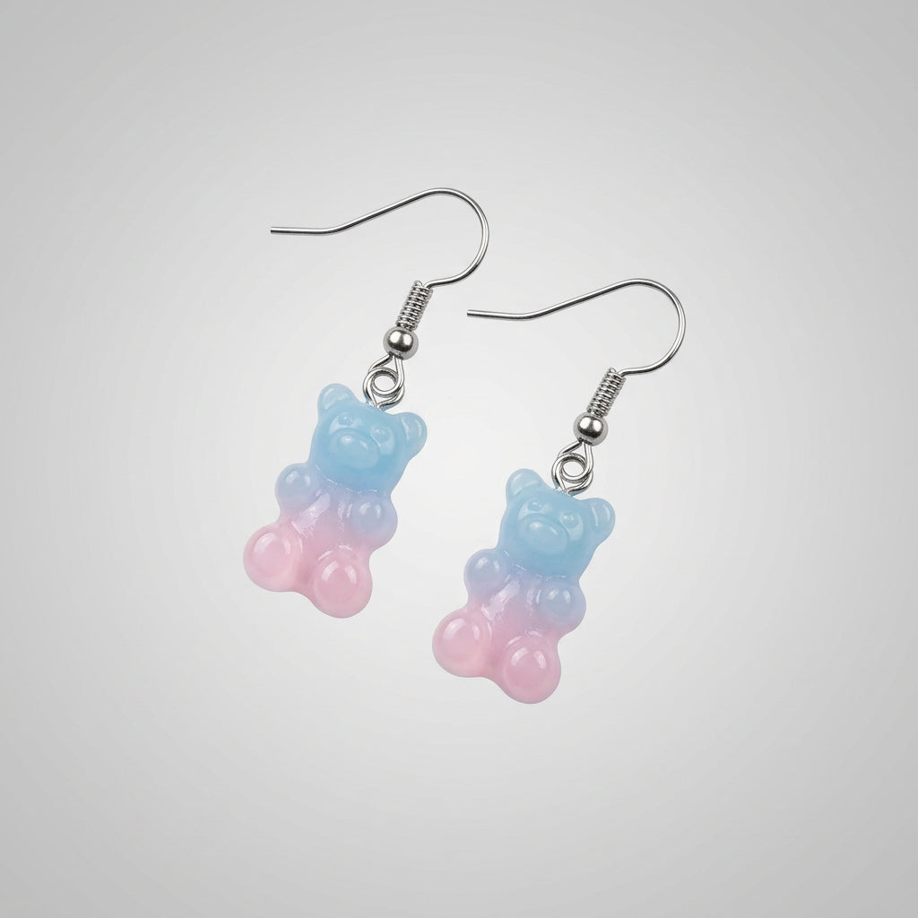 Gummibeertje oorbel blauw-roze