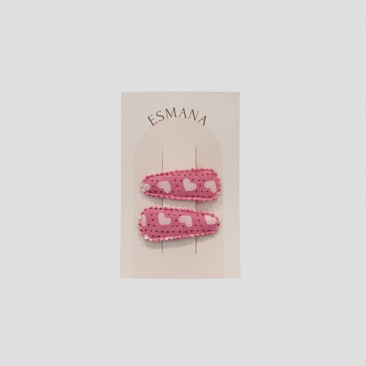 Baby haarspeld roze met lichtroze hartjes